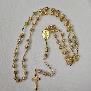 Gold-Tone Rosary with Crystal Accent Beads